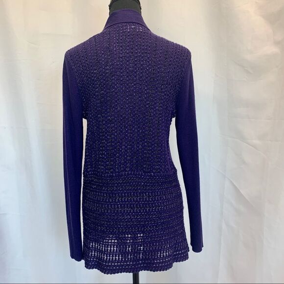 JONES New York purple metallic glitter open Front asymmetrical knit cardigan S - Picture 5 of 10